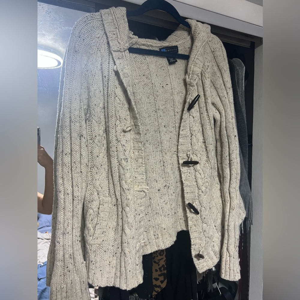 Tan knit cardigan sweater